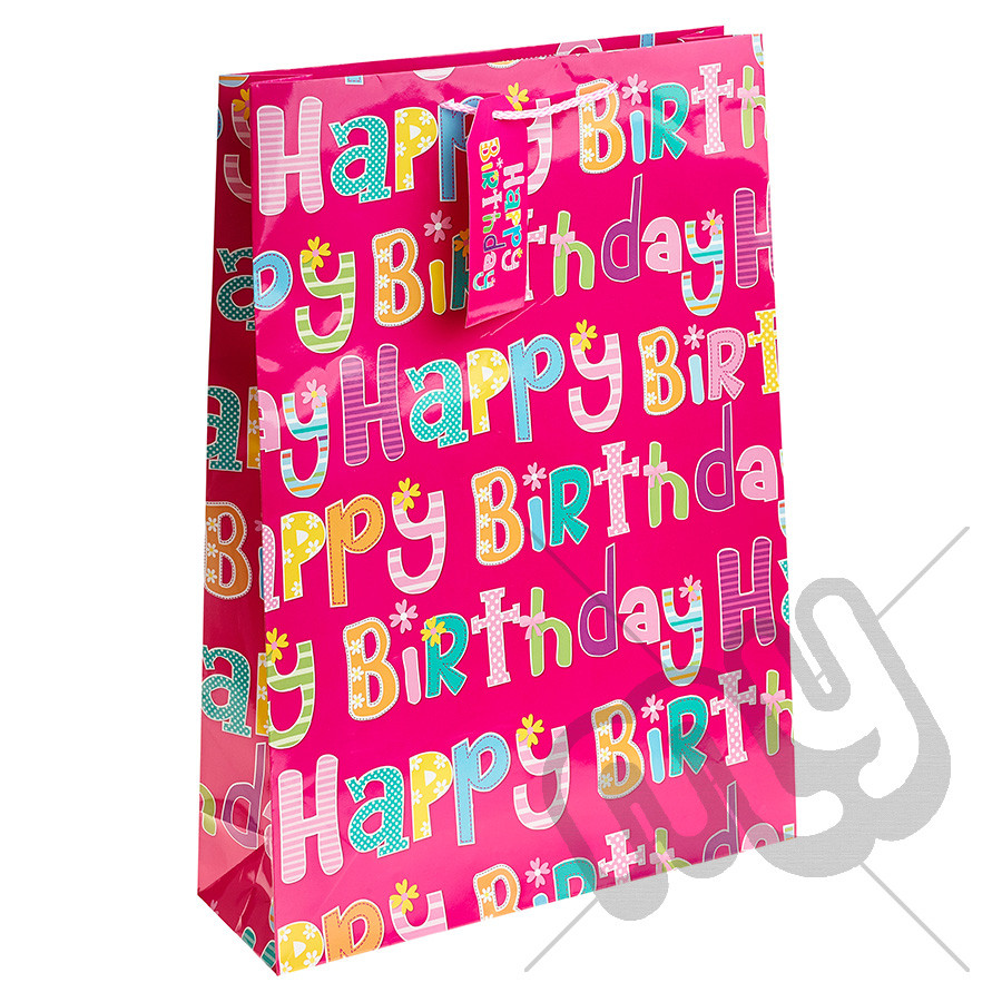 Birthday Party Gift Bags
 Pink Girly Happy Birthday Gift Bag Extra x 1pc