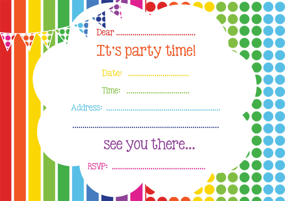 Birthday Party Invitation Template
 FREE Rainbow Birthday Invitations – FREE Printable