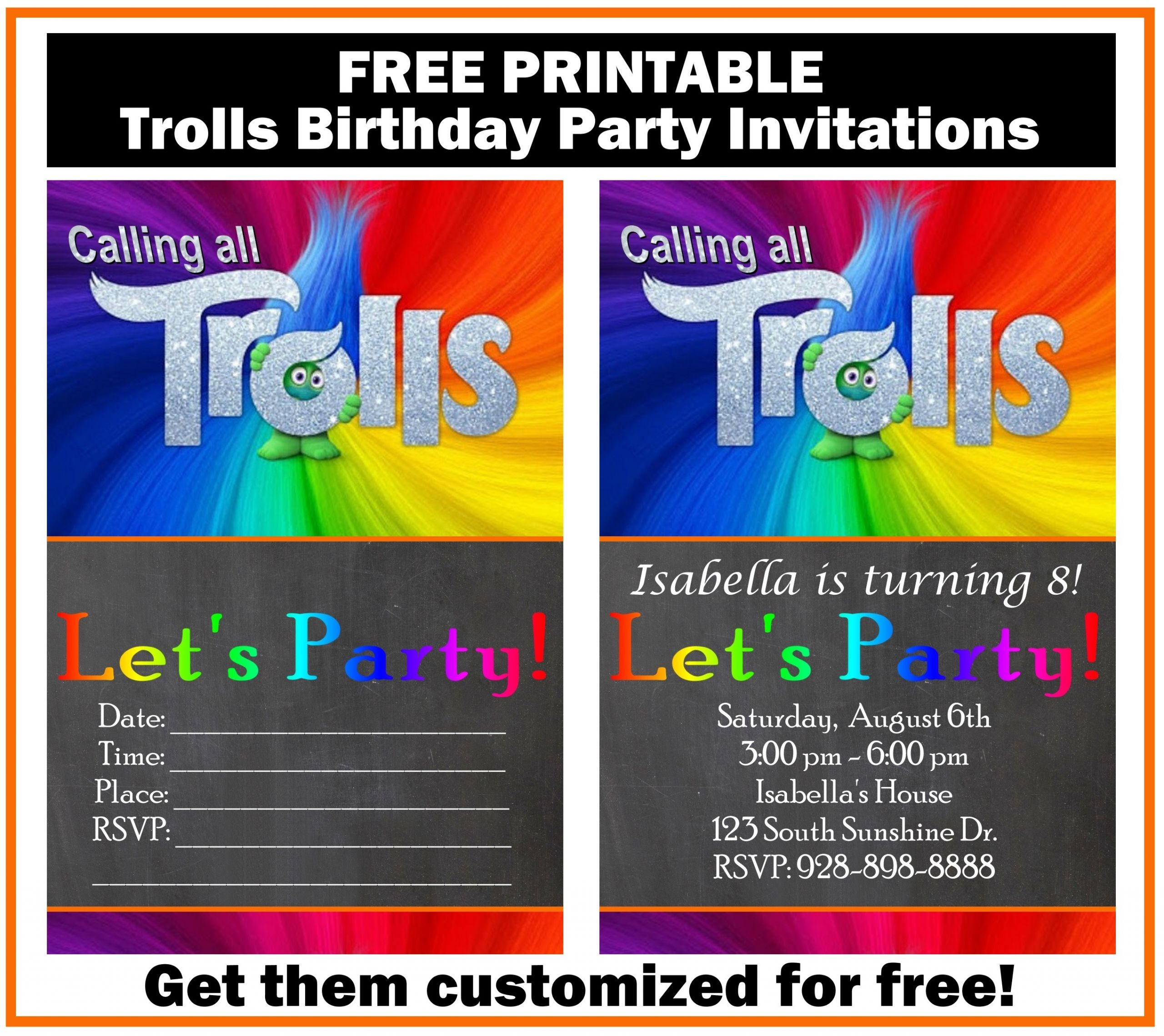 Birthday Party Invitations Online
 Free Trolls Birthday Party Invitation Printables