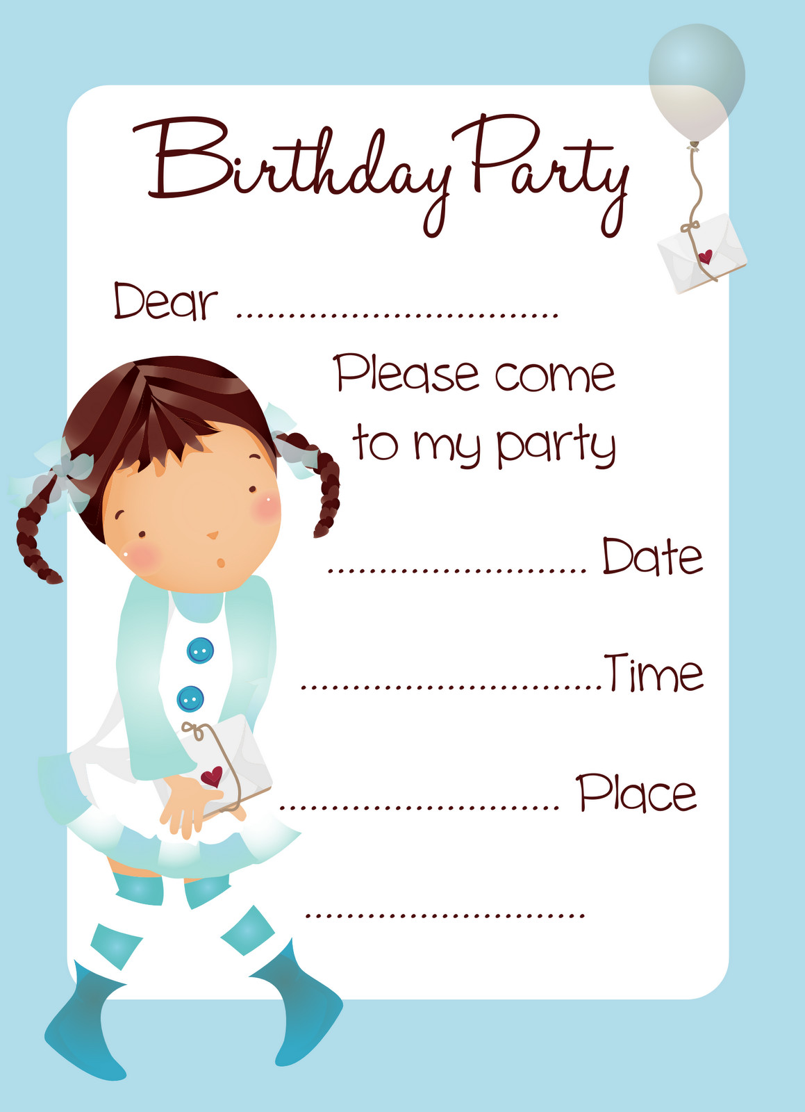 Birthday Party Invitations Online
 Free Balloon Girl Birthday Party Invitation Printable