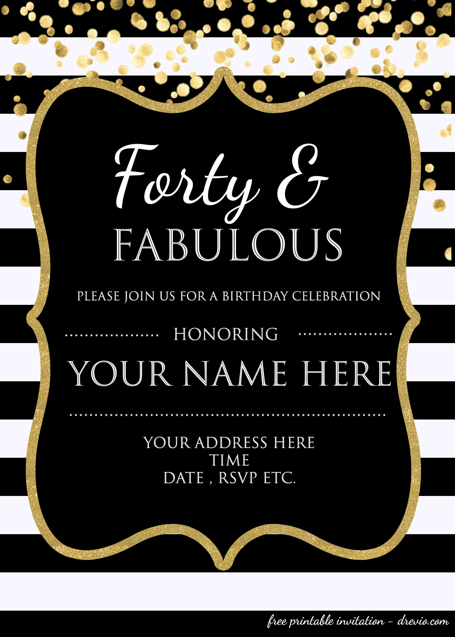 Birthday Party Invitations Template
 Forty & Fabulous 40th Birthday Invitation Template PSD