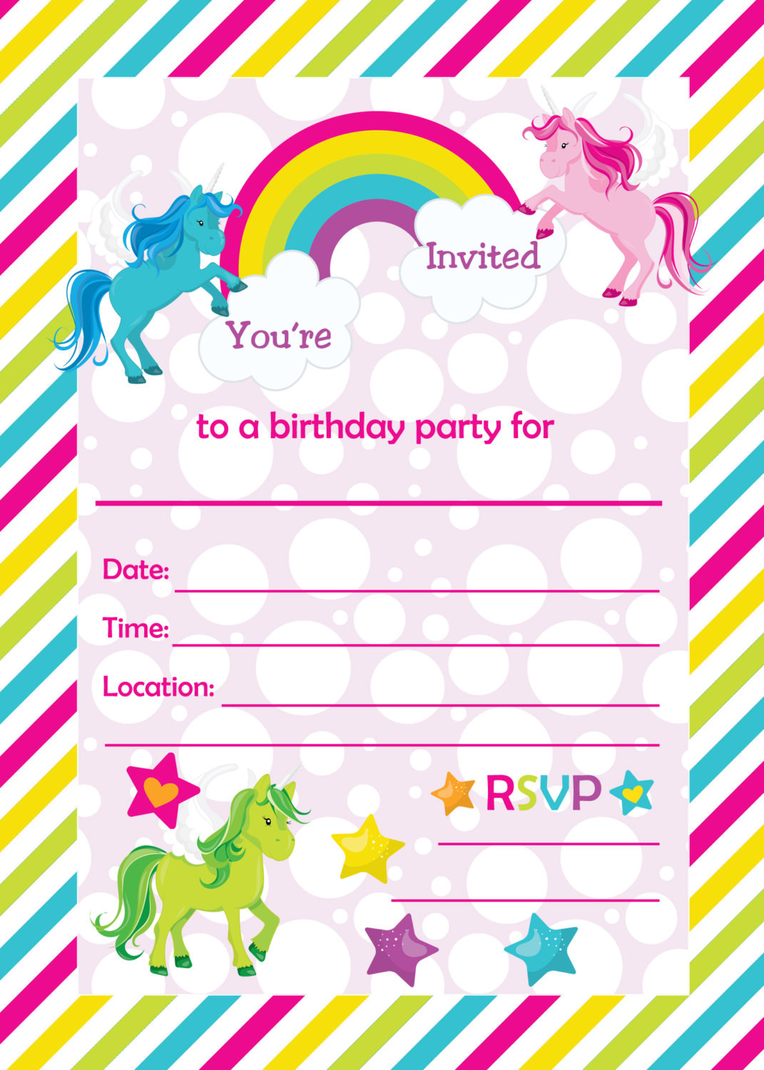 Birthday Party Invitations Template
 FREE Printable Golden Unicorn Birthday Invitation Template