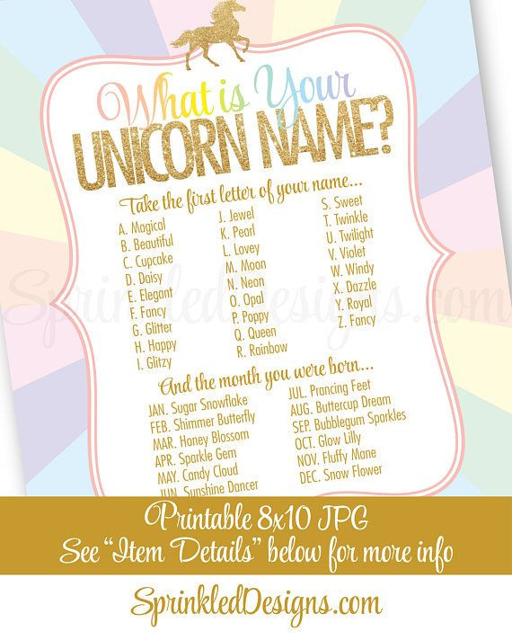 Birthday Party Names
 Your Unicorn Name Party Sign Your Unicorn Name Party Game
