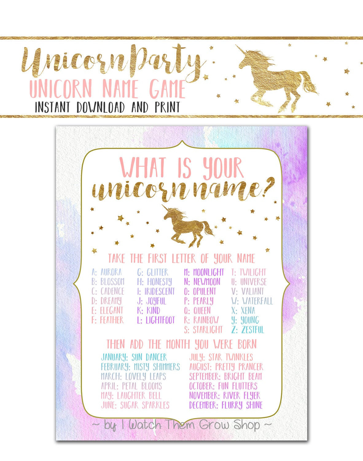 Birthday Party Names
 Unicorn Party Game Printable What s Your Unicorn