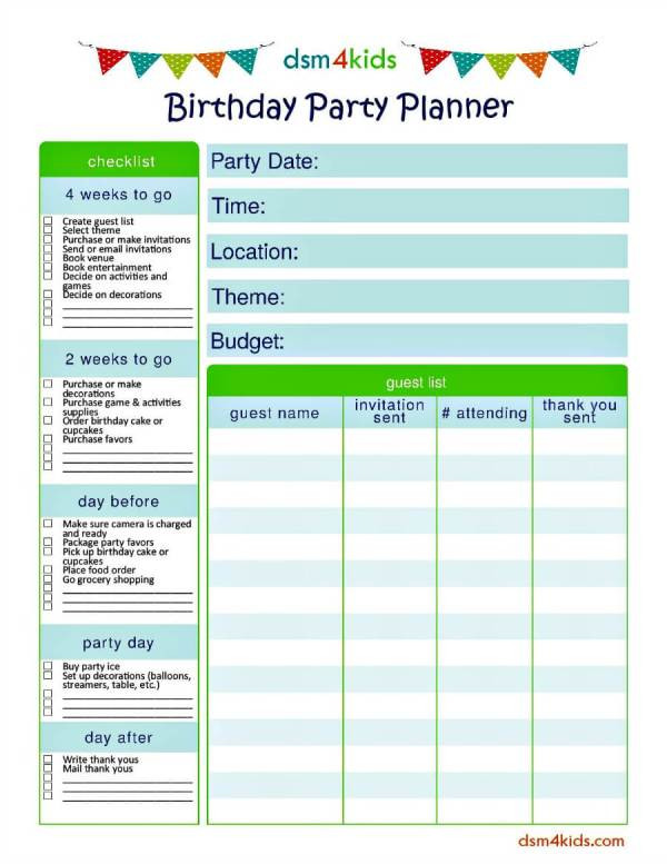 Birthday Party Planner
 Kids Birthday Party Planner Printable dsm4kids