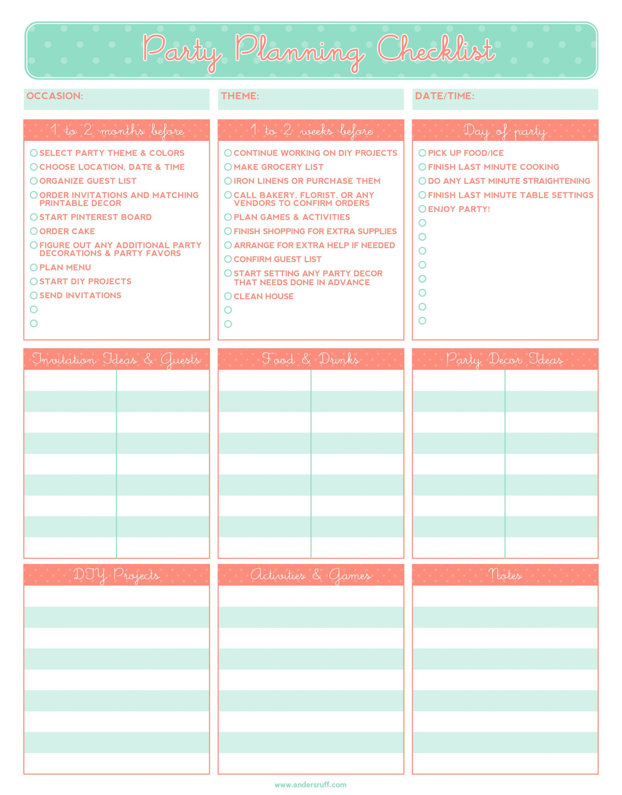 Birthday Party Planner
 Ruff Draft FREE PRINTABLE Party Planning Checklist