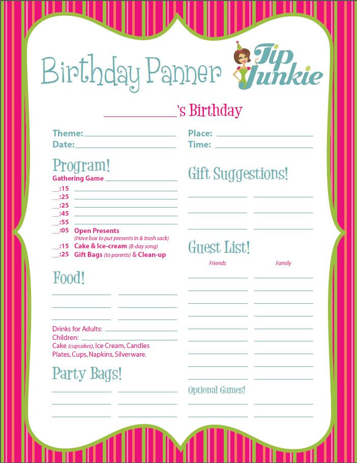 Birthday Party Planner
 Printable Event Party Planners for Birthdays free – Tip