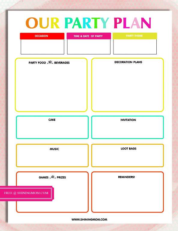 Birthday Party Planner
 Free Printable Party Planning Template