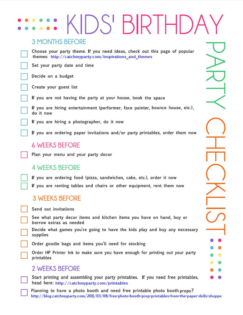 Birthday Party Planner
 FREE Printable Kids Party Planning Checklist