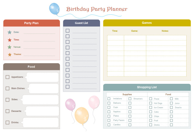 Birthday Party Planner
 Printable Birthday Party Checklist Templates