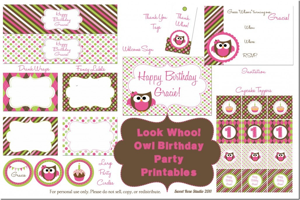 Birthday Party Printables
 Owl Birthday Party Free Printables