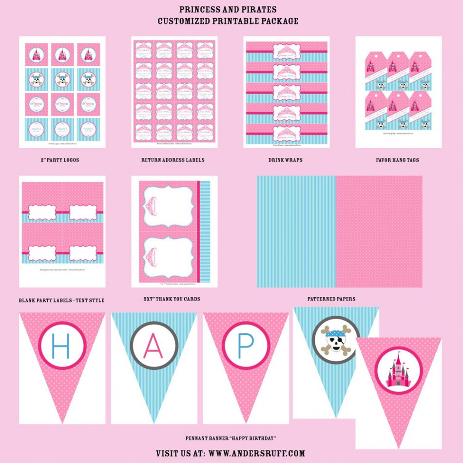 Birthday Party Printables
 Princess and Pirates Birthday Party Printables Collection