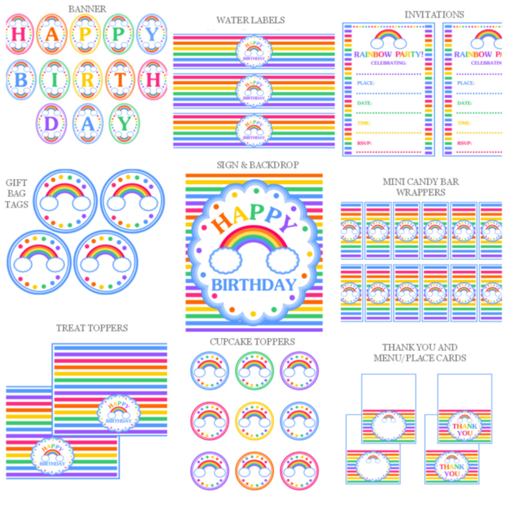 Birthday Party Printables
 Rainbow Birthday Party Printables