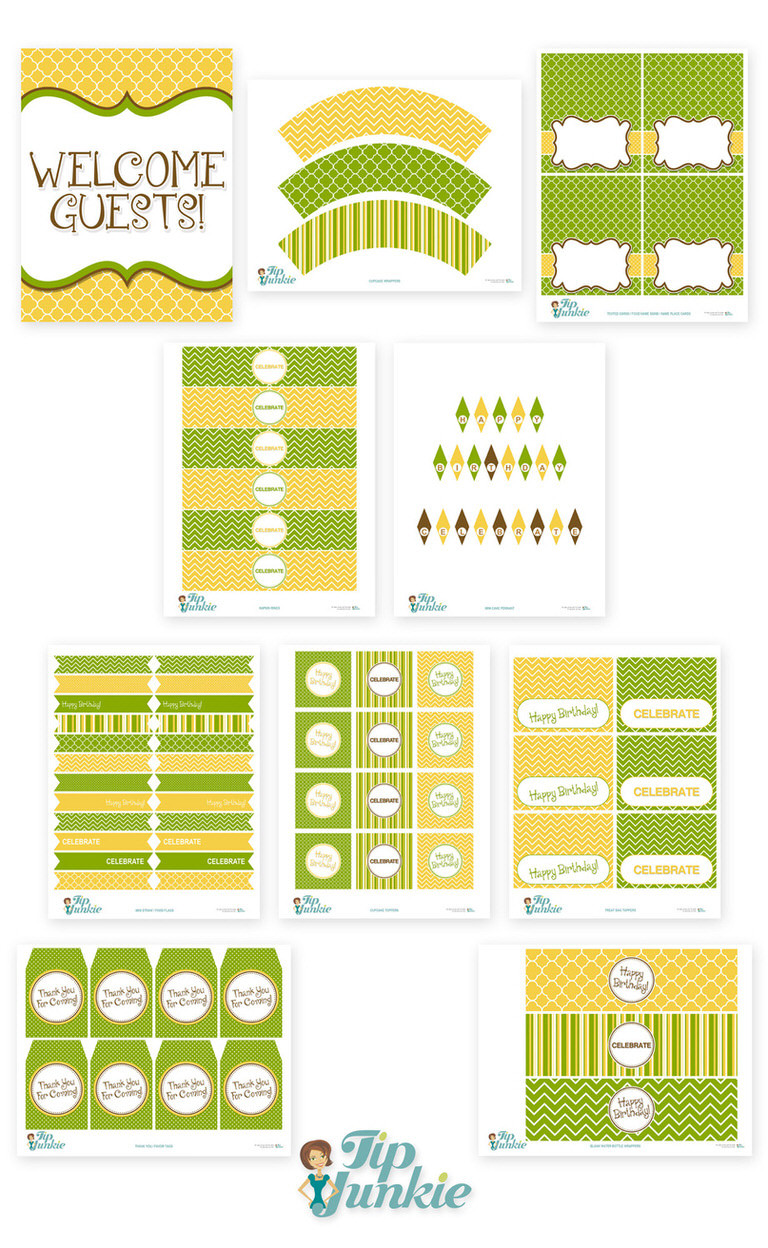 Birthday Party Printables
 Yellow and Grey Birthday Party Printables instant