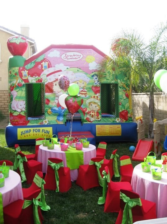 Birthday Party Rental Ideas
 strawberry short cake theme birthday party table set up