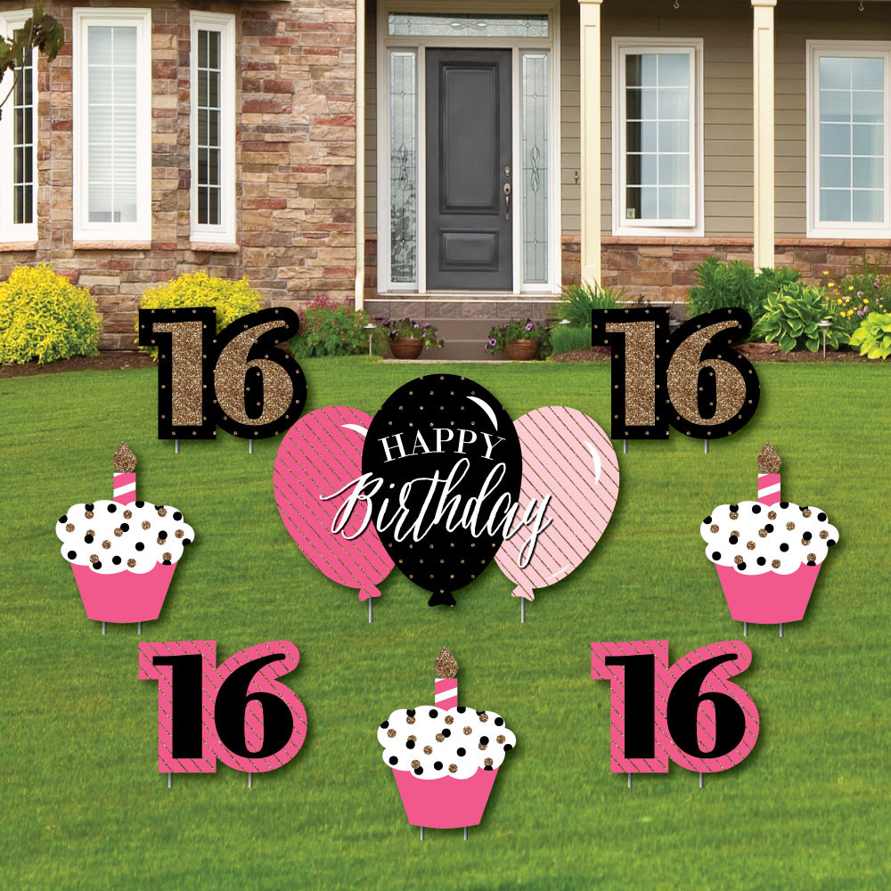 Birthday Yard Decorations
 Chic 16th Birthday Pink Black and Gold Yard Sign