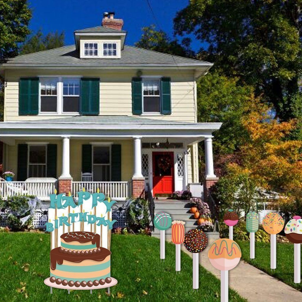 Birthday Yard Decorations
 Happy Birthday Pathway Markers Cake and Cake Pops Yard