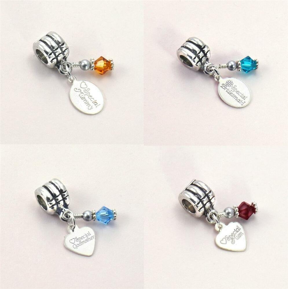 Birthstone Charms For Bracelets
 Birthstone Bracelet Charm with Stg Silver Engraved Tag