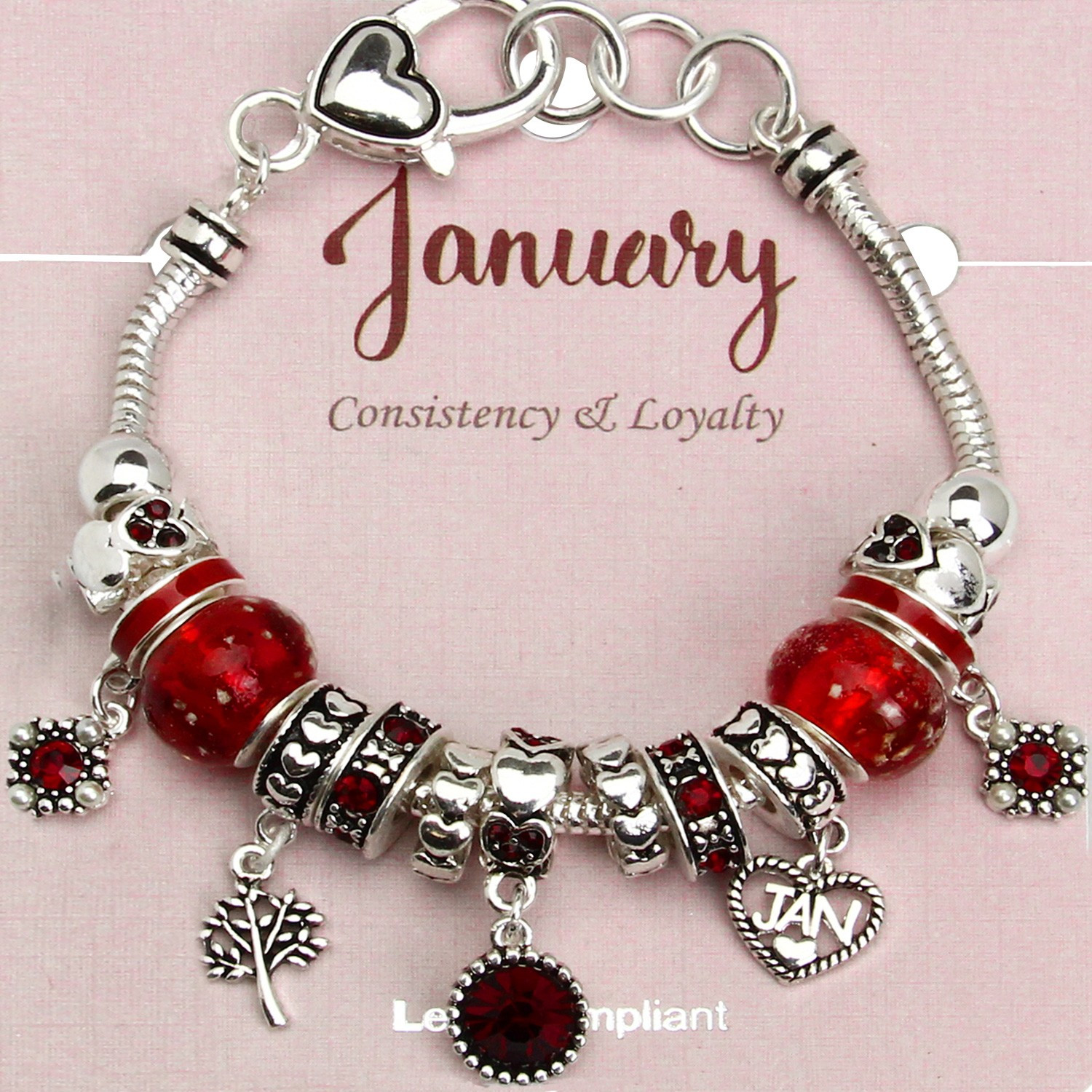 Birthstone Charms For Bracelets
 Garnet January Birthstone Charm Bracelet Murano Beads