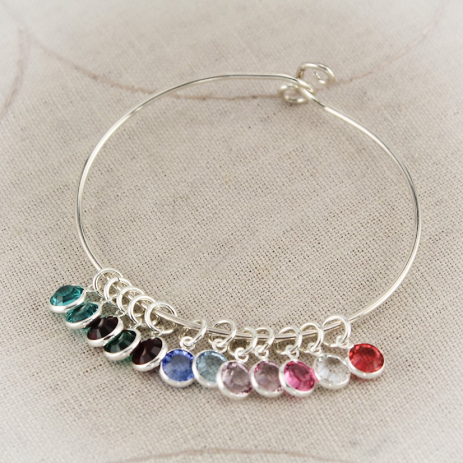 Birthstone Charms For Bracelets
 Silver Mother or Grandmother Bangle Bracelet with