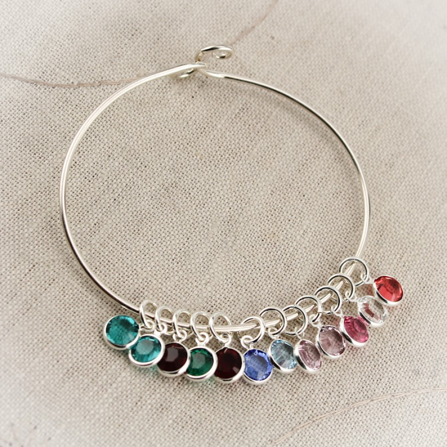 Birthstone Charms For Bracelets
 Silver Mother or Grandmother Bangle Bracelet with