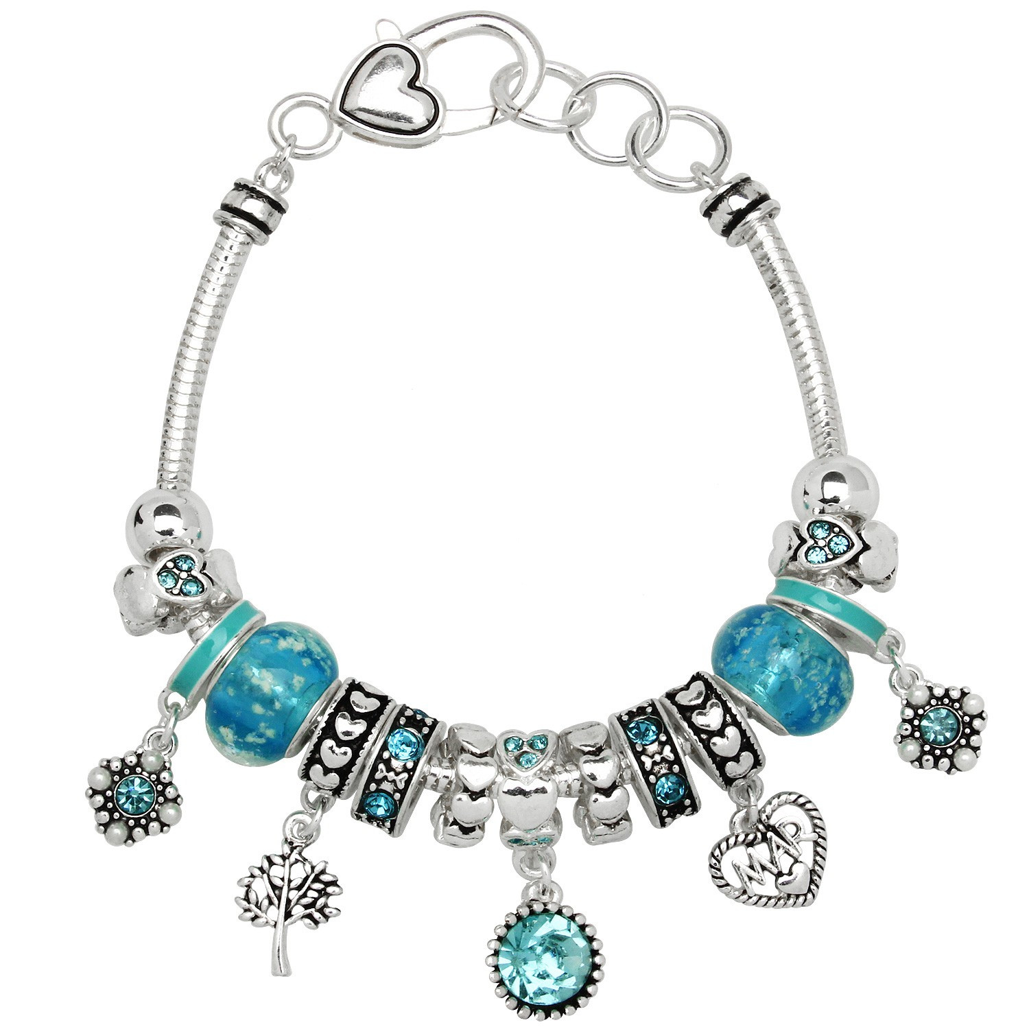 Birthstone Charms For Bracelets
 Aquamarine March Birthstone Charm Bracelet Murano Beads