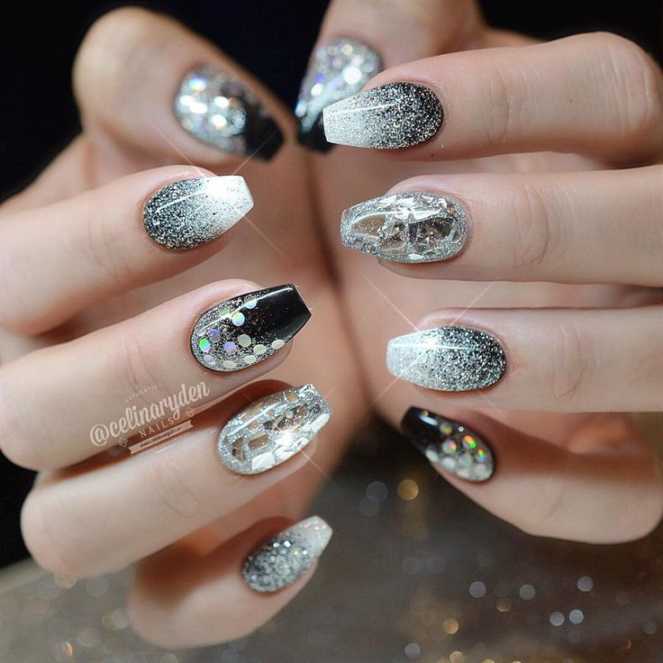 Black And Silver Glitter Nails
 199 best Putting on The Glitz Makeup and Fashion With