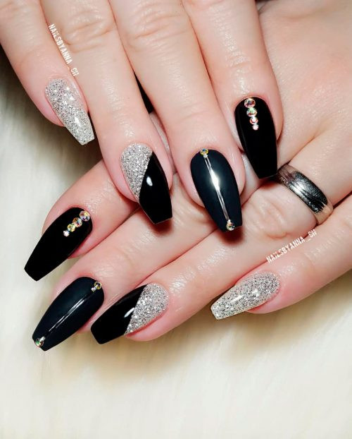 Black And Silver Glitter Nails
 The Most Beautiful Black Winter Nails Ideas