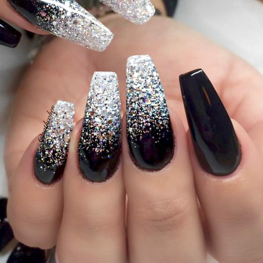 Black And Silver Glitter Nails
 Black And Silver Glitter Ombre Nails NailsTip