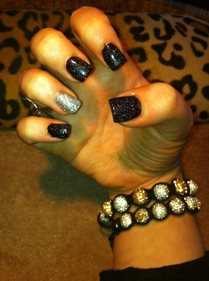Black And Silver Glitter Nails
 Black and silver glitter gelish nails