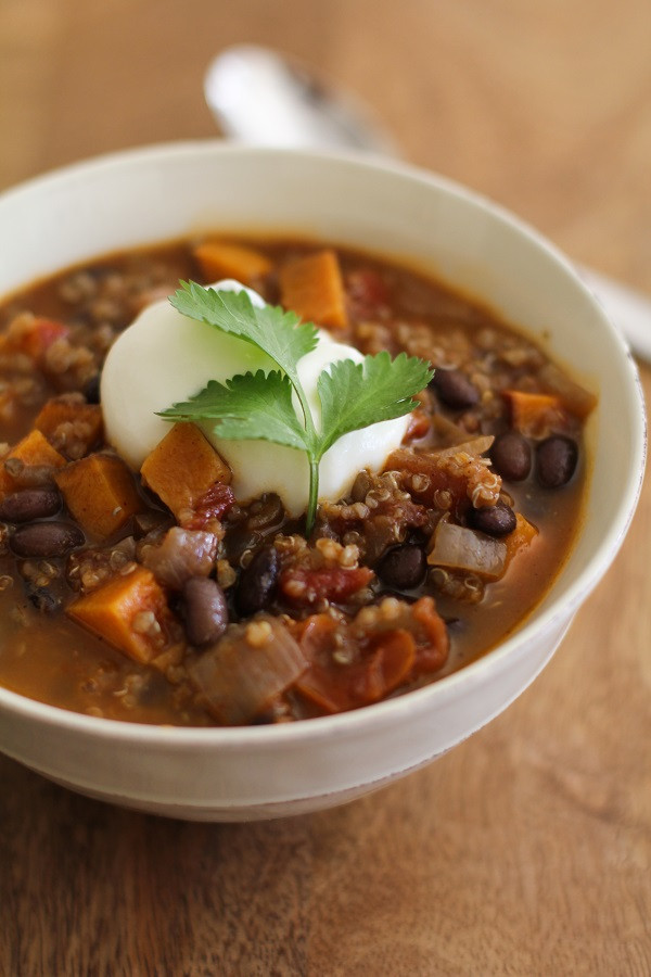 Black Bean Quinoa Chili
 Sweet Potato Black Bean and Quinoa Chili