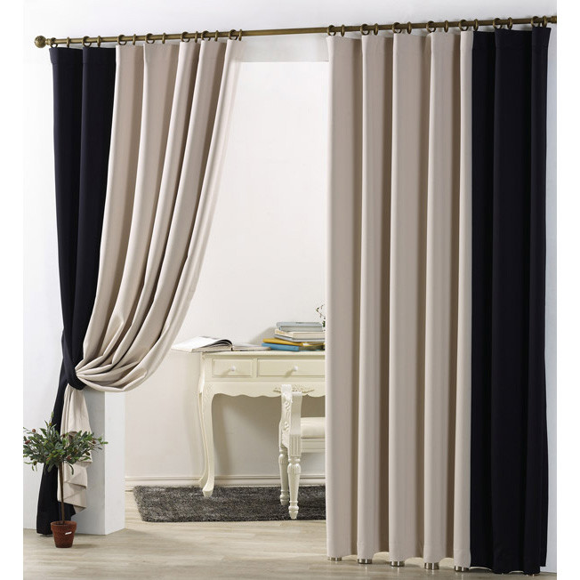 Black Living Room Curtains
 Simple Casual Blackout Curtain In Beige and Black Color