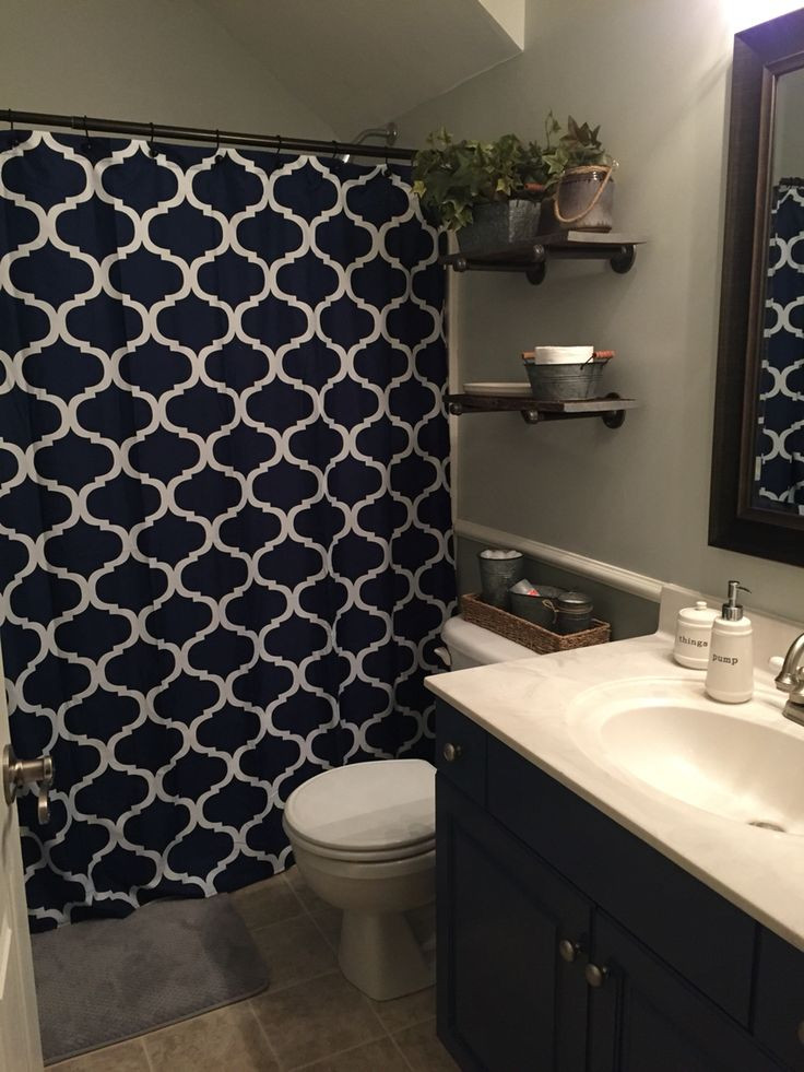 Blue And Gray Bathroom Decor
 Boys bathroom remodel industrial decor grey and navy