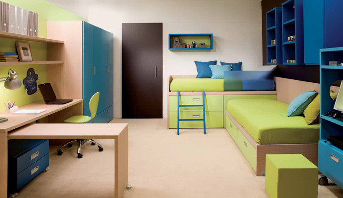 Blue And Green Kids Room
 Blue and Green Kids Room with Sliding Study Desk