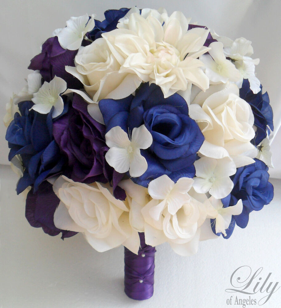 Blue And Purple Wedding Flowers
 17pcs Wedding Bridal Bouquet Flower Bride Decoration