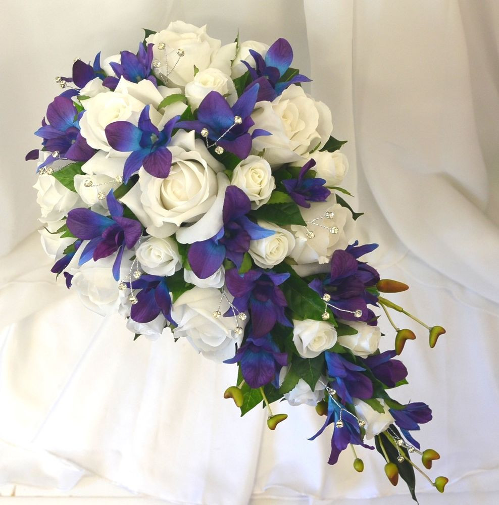 Blue And Purple Wedding Flowers
 Silk wedding flowers blue purple orchids white roses