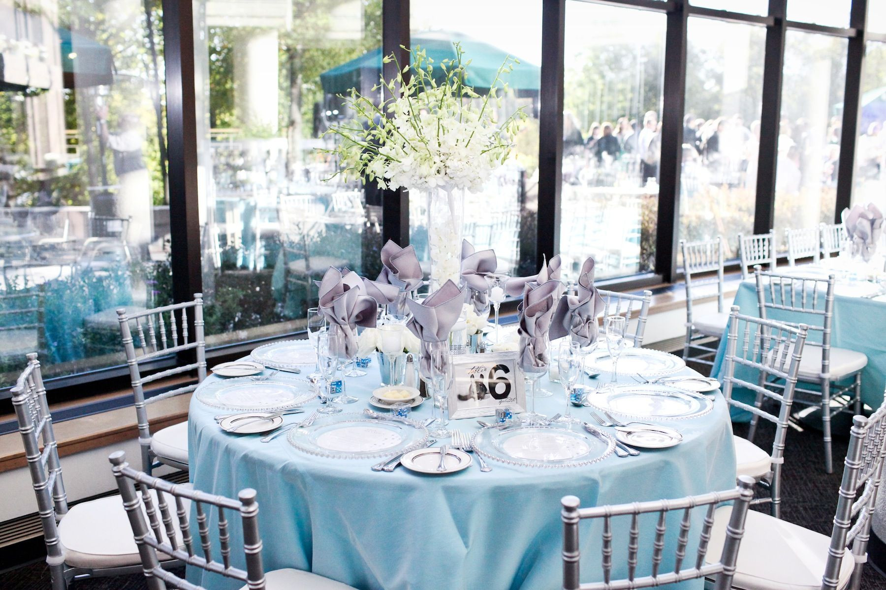 Blue And Silver Wedding Decorations
 White tall centerpiece light blue and silver wedding