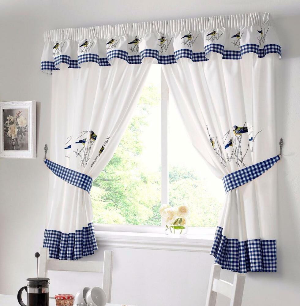 Blue And White Kitchen Curtains
 BLUE TITS BIRD BLUE & WHITE KITCHEN CURTAINS PELMET
