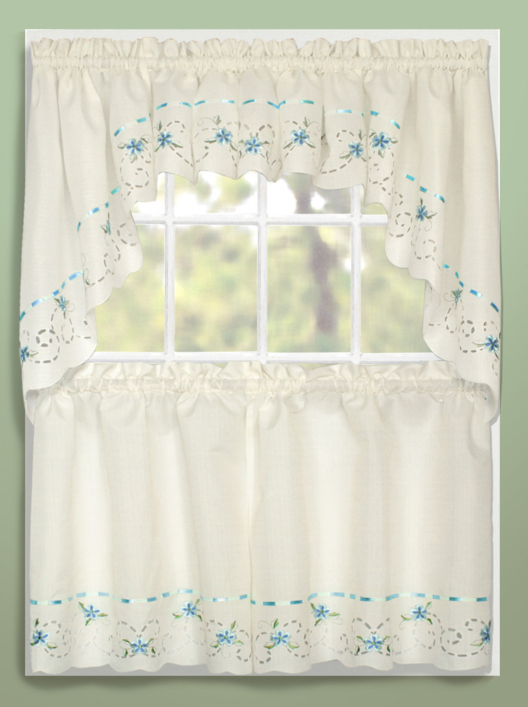 Blue And White Kitchen Curtains
 Rachael Ribbon & Embroidery Cafe Curtains Blue United