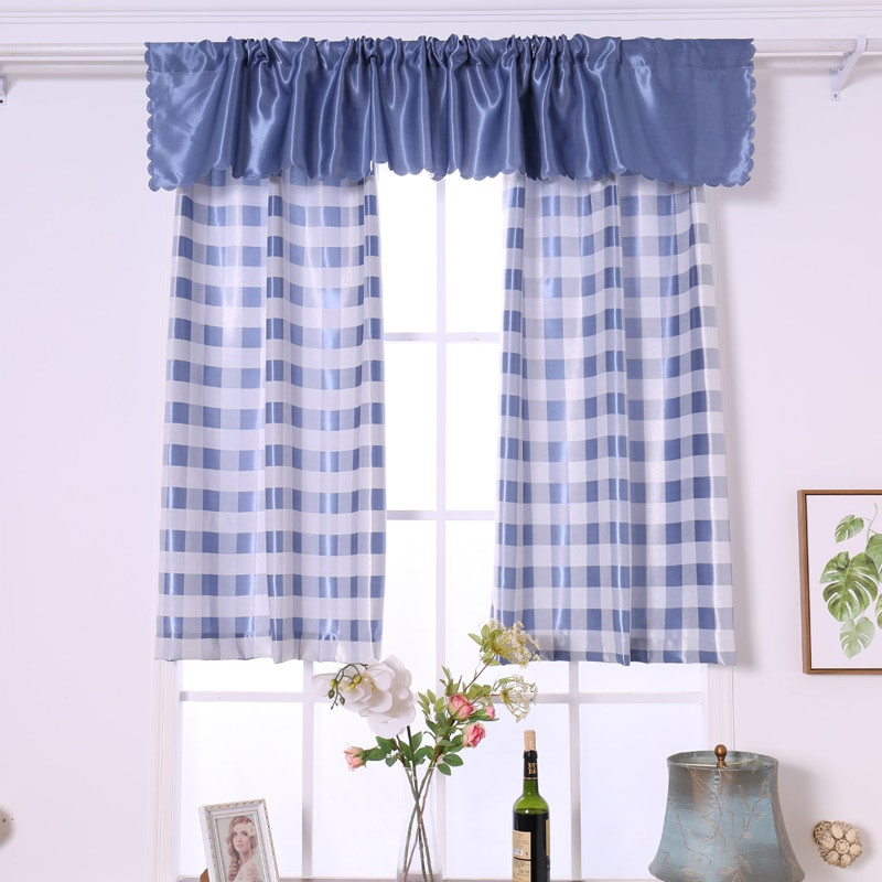 Blue And White Kitchen Curtains
 Budloom blue white jacquard plaid short curtains for