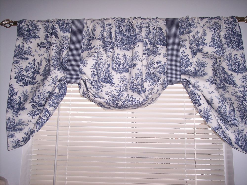 Blue And White Kitchen Curtains
 NEW NAVY DELFT BLUE ON WHITE WAVERLY RUSTIC TOILE Tie Up