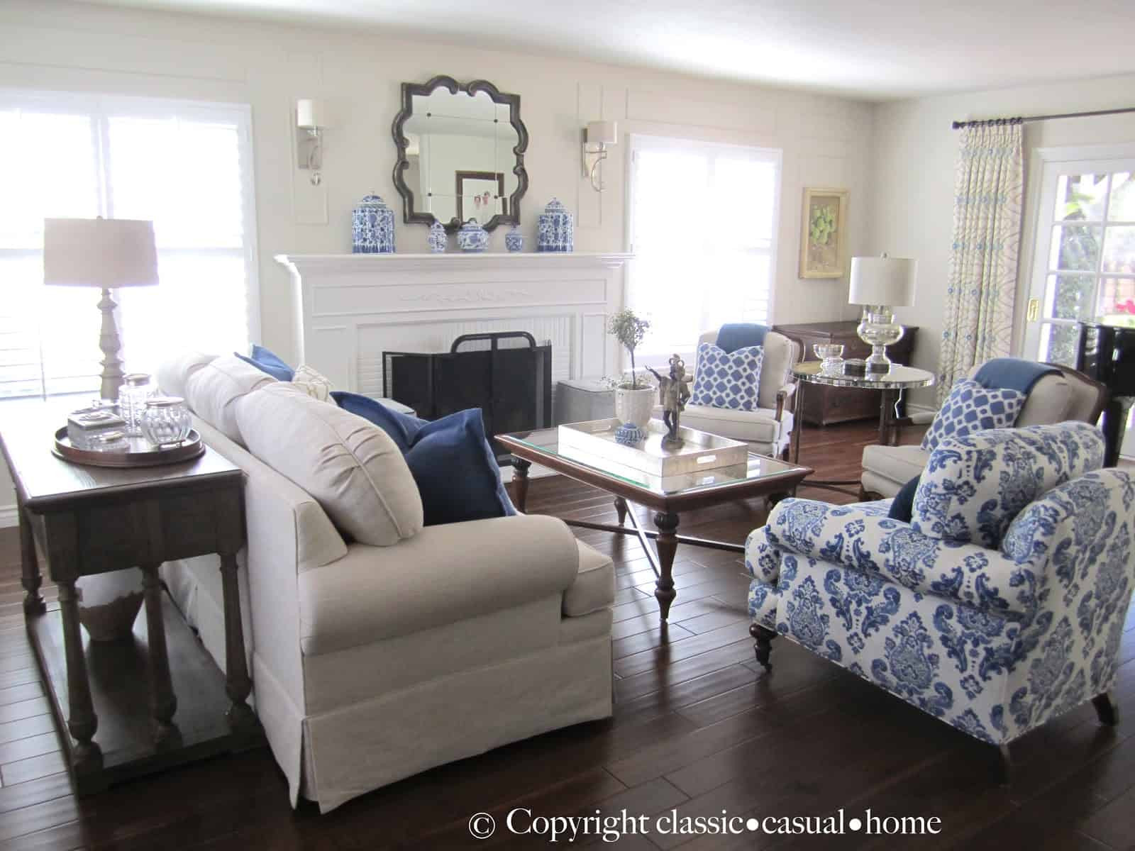 Blue Living Room Decor
 Blue White and Silver Timeless Design Classic Casual Home