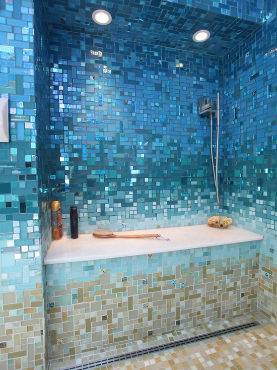 Blue Mosaic Bathroom Tiles
 40 blue glass mosaic bathroom tiles tile ideas and pictures