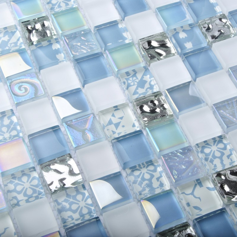 Blue Mosaic Bathroom Tiles
 TST Crystal Glass Tiles Blue Glass Mosaic Tile Iridescent
