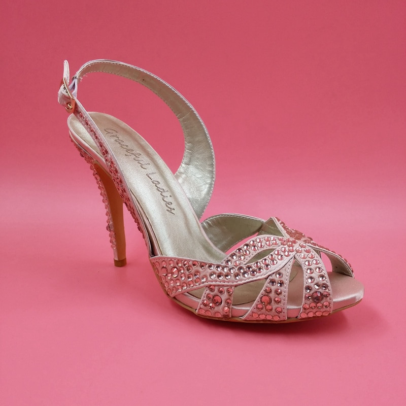 Blush Wedding Shoes
 2016 Blush Pink Rhinestones Satin Women Sandal Made to