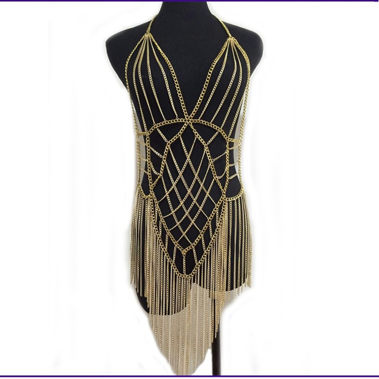 Body Jewelry Dress
 Latest European y Gold Tassel Full Body Chain Dress