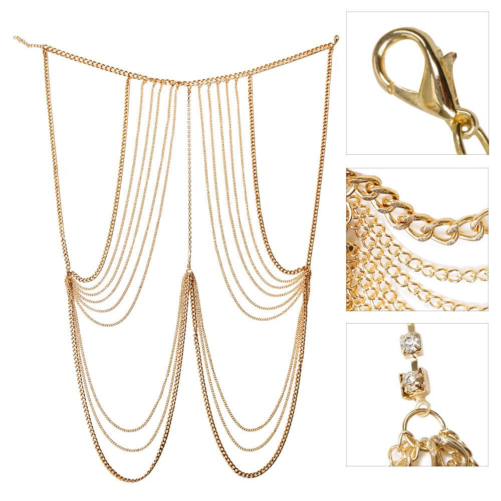 Body Necklace Jewelry
 Multi layer Body Chain Jewelry With Rhinestone Beaded