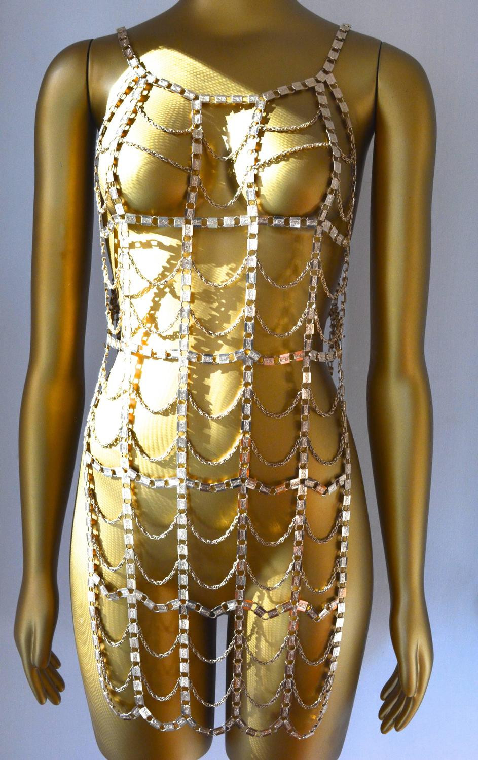 Body Necklace Jewelry
 60s Trifari Mod Body Chain Tunic Sarara Couture