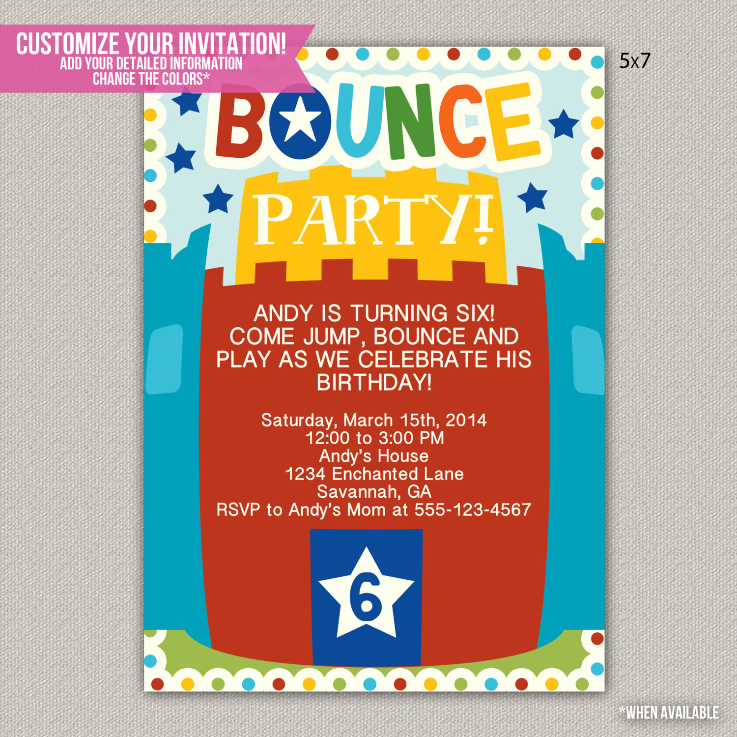 Bounce House Birthday Party Invitations
 Bounce House Kids Birthday Invitation by EnchantedDesigns4U