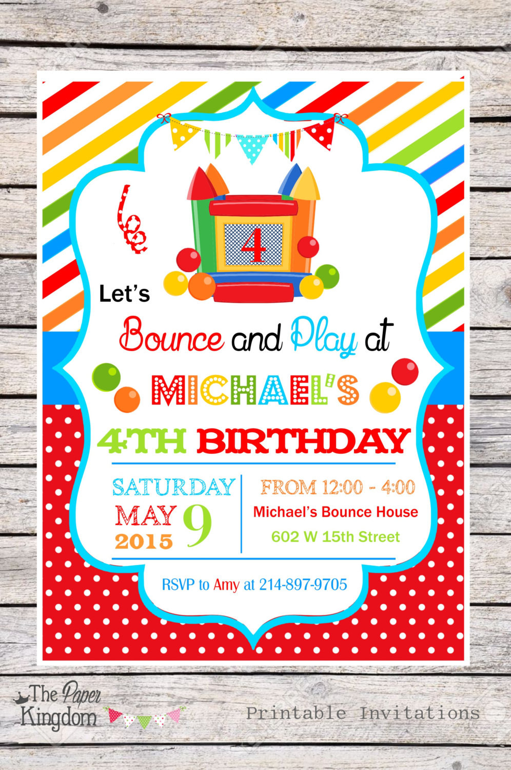 Bounce House Birthday Party Invitations
 DIY Bounce House Party Invitations Bouncy by thepaperkingdom